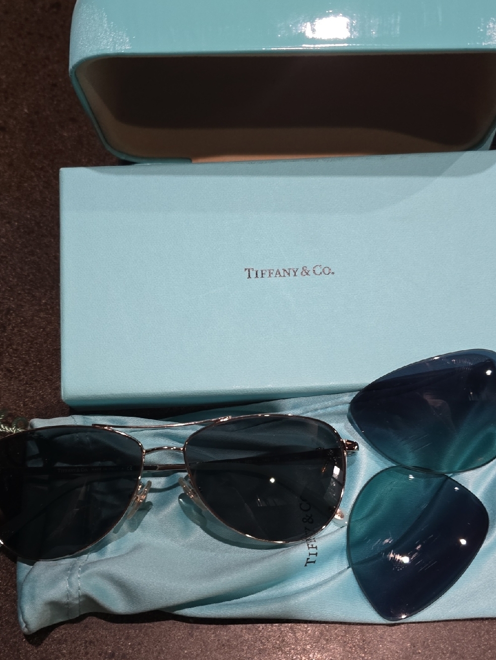 Tiffany & Co. Aviator Sunglasses with Blue Lenses and Silver Frames